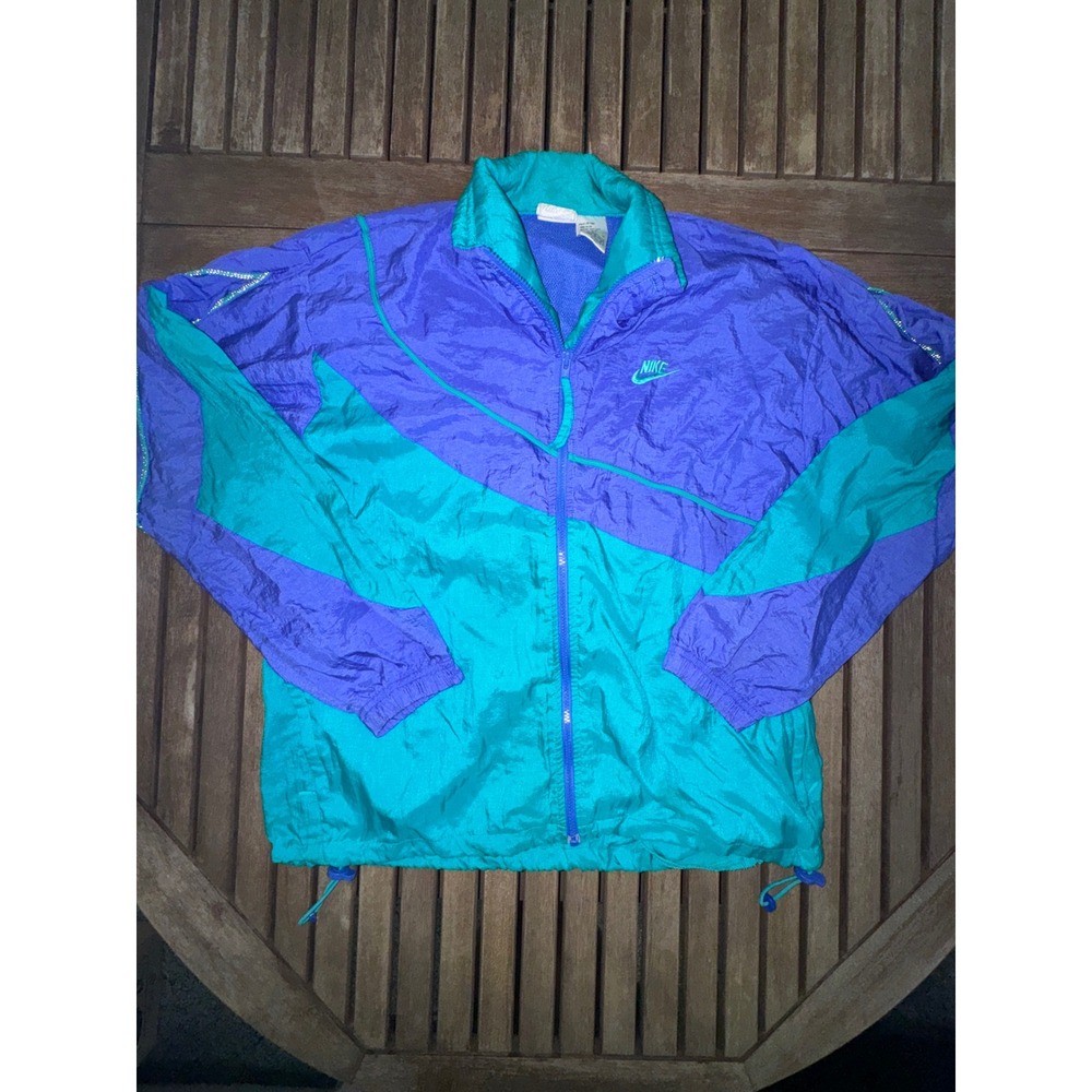 Vintage 90s Nike Grey Tag Windbreaker Jacket Womens M Teal Purple Colorblock Zip